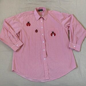 Striped/Rhinestone Ladybug Button Down T-Shirt